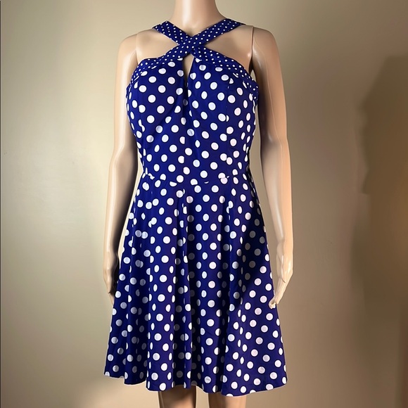 Guess polka dot a-line dress blue white sleeveless 14 - Picture 1 of 12